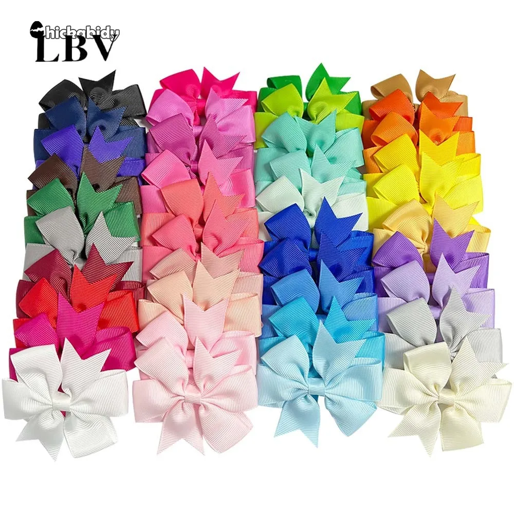 3\'\' Solid Ribbon Bowknot Hair Clips for Baby Girls Handmade Bows Hairpins Barrettes Headwear Kids Hair Accessories