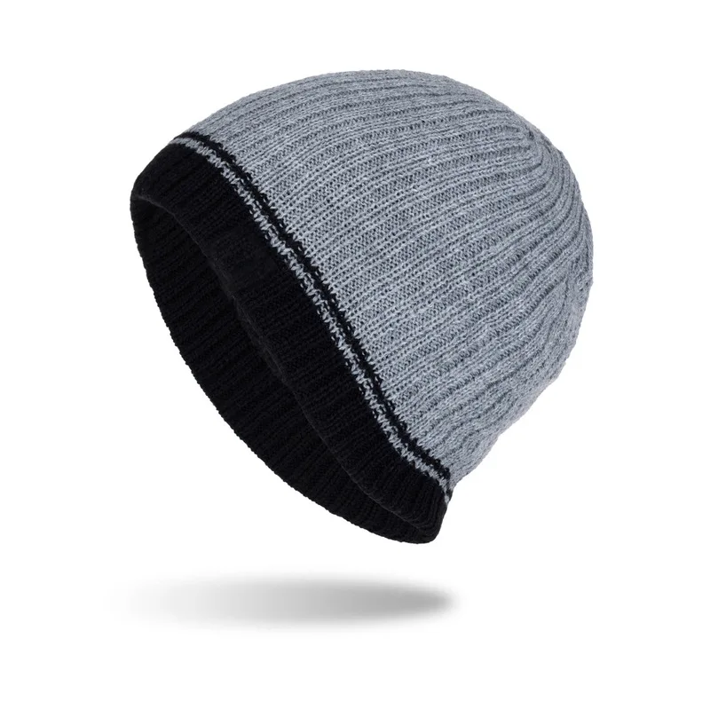 New autumn and winter vertical striped green leaf long pullover knitted beanie