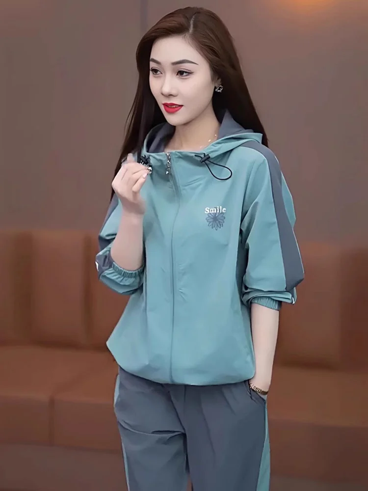 

Женский повседневный спортивный комплект с длинными рукавами, одежда для бега, свободный крой, комплект из двух предметов, весна-осень, новое поступление