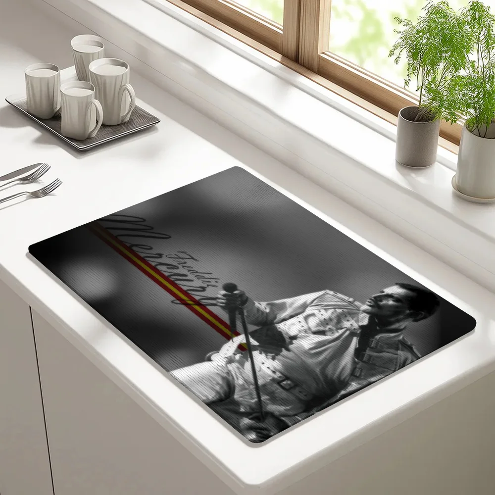 

F-Freddie M-Mercury Draining Pad Drying Mat For Kitchen Bar Coffee Dishes Rubber Quick Drying Water Absorbent Anti-slip Mat