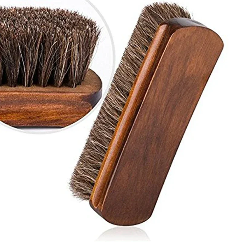 1Pc Horsehair Shoe Brush Shine Brushes Scraping Tool with Horse Hair Bristles for Boots Shoes & Other Leather Care Brush