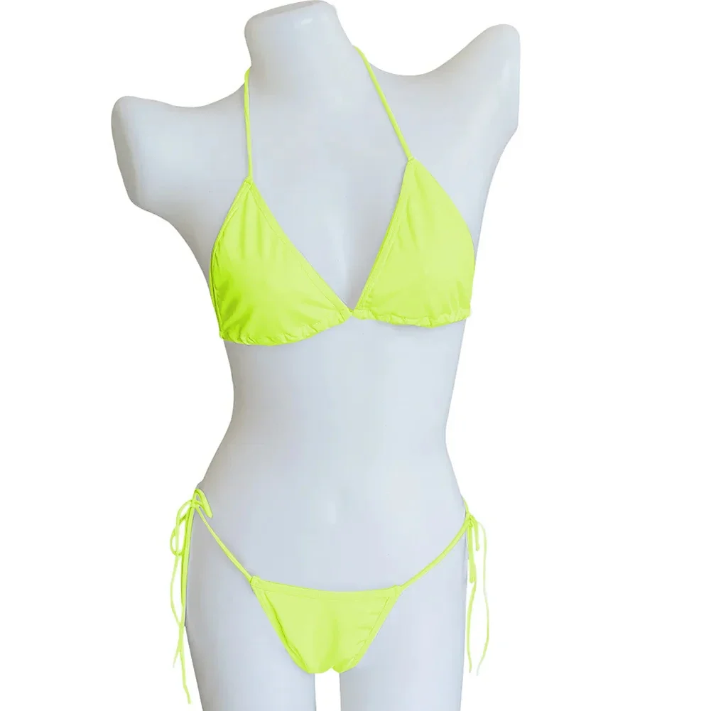 Traje de baño Sexy para mujer, de corte alto microbikinis, trajes de baño de vendaje con Push-Up, conjuntos de Bikini sólidos, ropa de playa