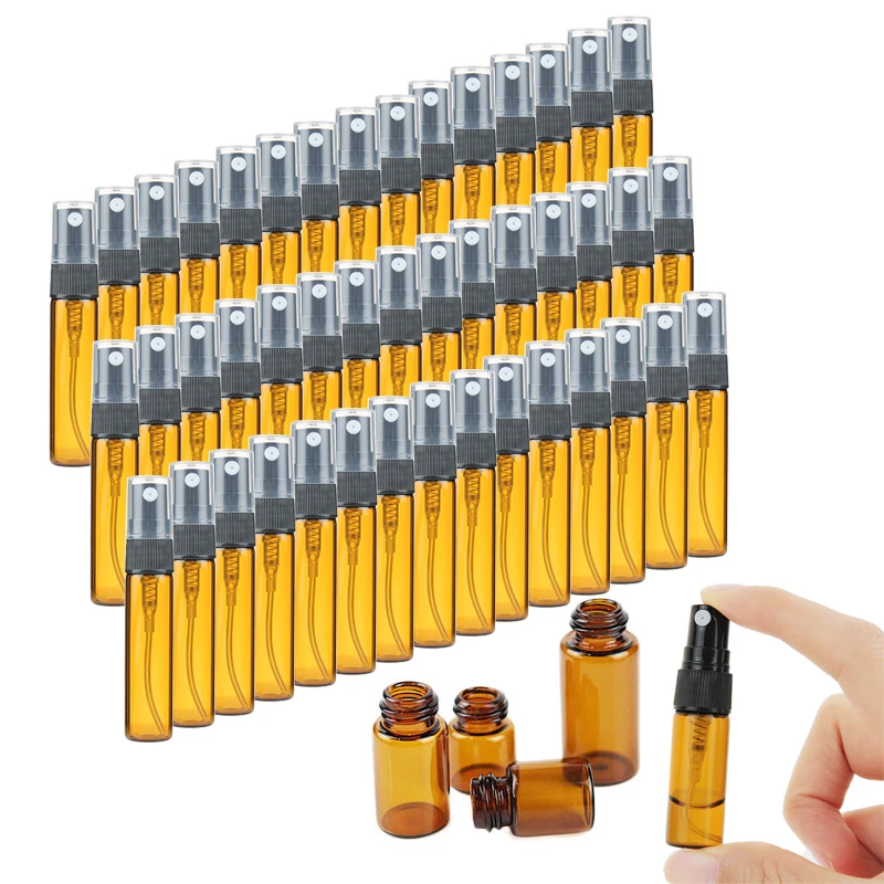 

20/30/50/100pcs 3ml 5ml 10ml Amber Glass Perfume Bottle Atomizer Container Perfume Pump Essential Oil Aromath Travel Bottles