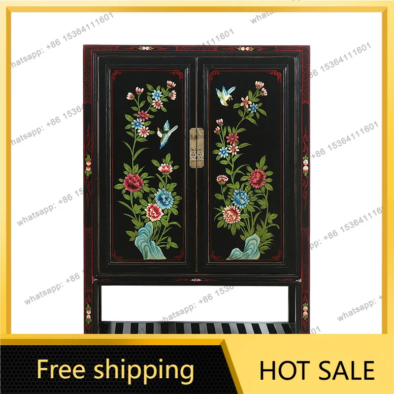 XX. New Chinese antique furniture solid wood hand-painted storage hall cabinet