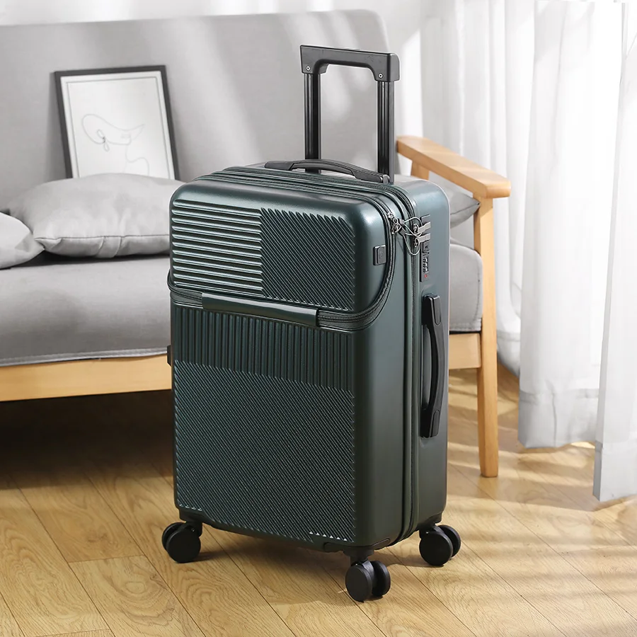 

New Design Blue Front Opening Carry On Suitcase 20/22/24/26 Inch Expandable Cabin Luggage Spinner Wheels Lightweight Hard Case