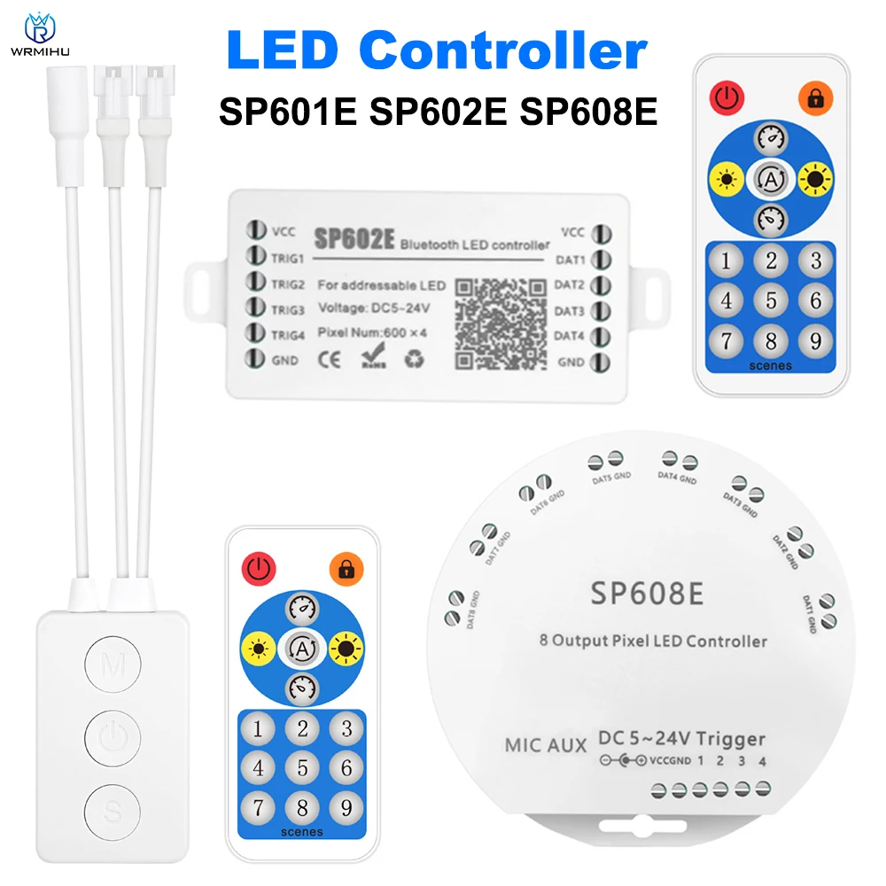 controlador inteligente bluetooth musica dimmer pixels enderecaveis faixa de led rgb sp608e sp602e sp601e dc 5v 12v 24v ws2811 01