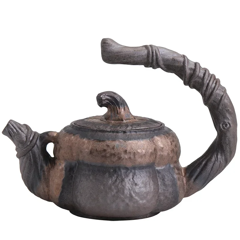 Gold Pumpkin Loop-Handled Teapot Japanese Style Handmade Stoneware Teapot Single Teapot Ceramic Kung Fu Tea Tea Ceramic