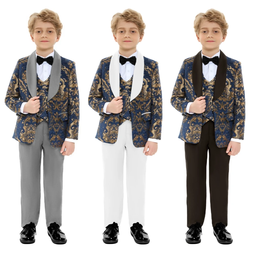 Slim Fit Boys Suit Peak Lapel 4 Pieces Party Dress Wedding Set Classic Dresswear Sets For Children's School Activities