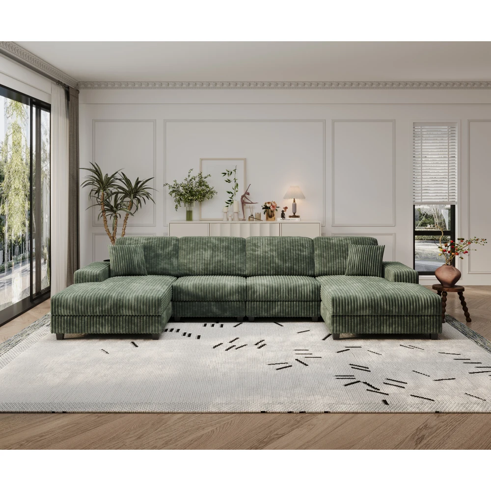 

Convertible U-shaped Combination Sofa,Corduroy Fabric,Modern Comfortable Large Size 4 Seat Sofa, Living Room Double Lounge Sofas