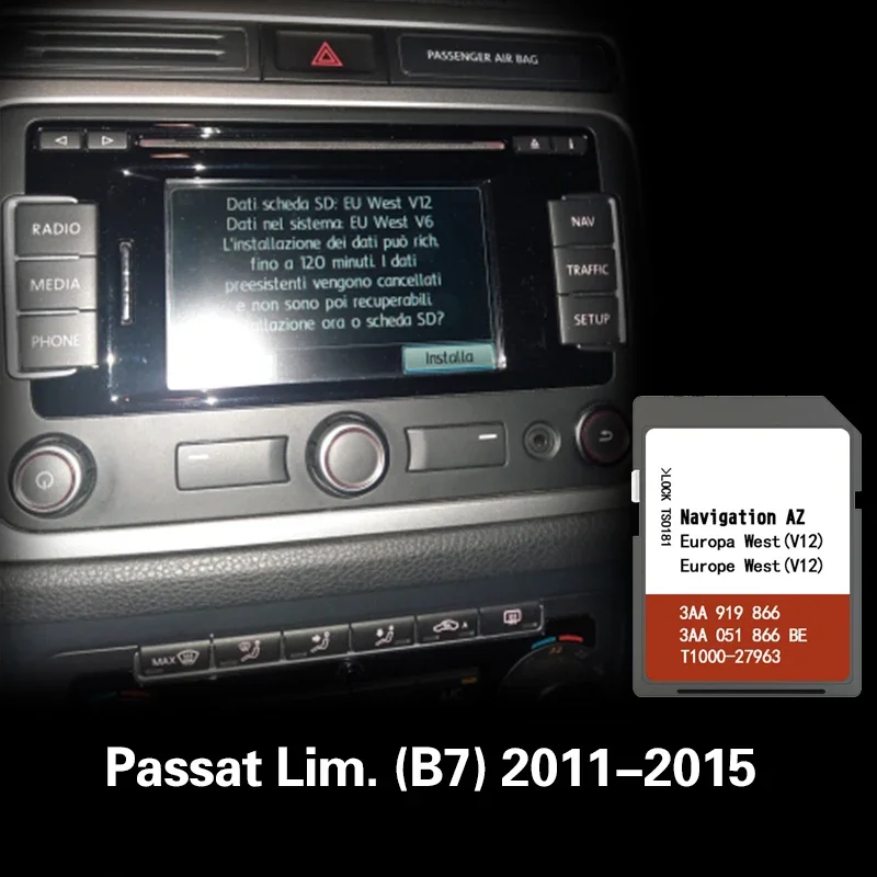 for VW Passat Lim. (B7) 2011-2015 NAVIGATION SAT Nav AZ V12 West Map SD Card