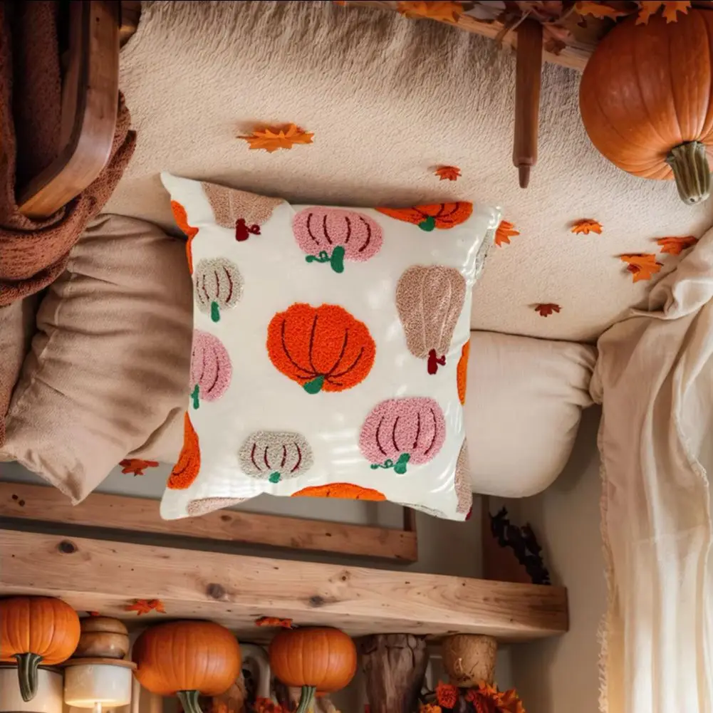 1/2 Pcs Pumpkin Fall Throw Pillow Covers Embroidered Halloween Pillowcase 18x18Inch for Sofa Bedroom Outdoor Indoor Autumn Gift