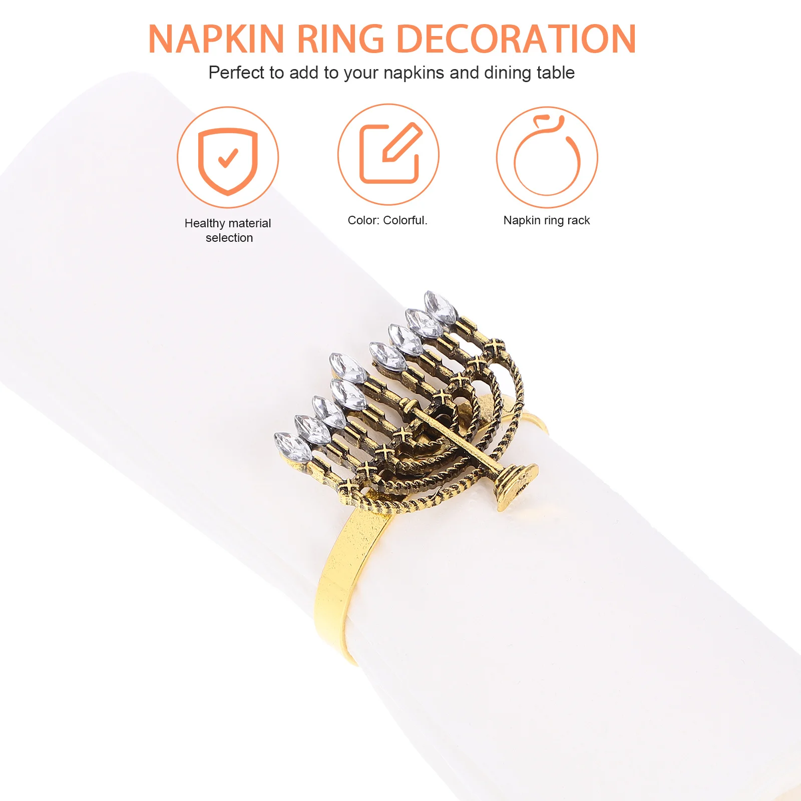 

4pcs Napkin Rings Metal Table Napkin Holder Hanukkah Menorah Shape Serviette Buckle For Restaurant Home Party Decor