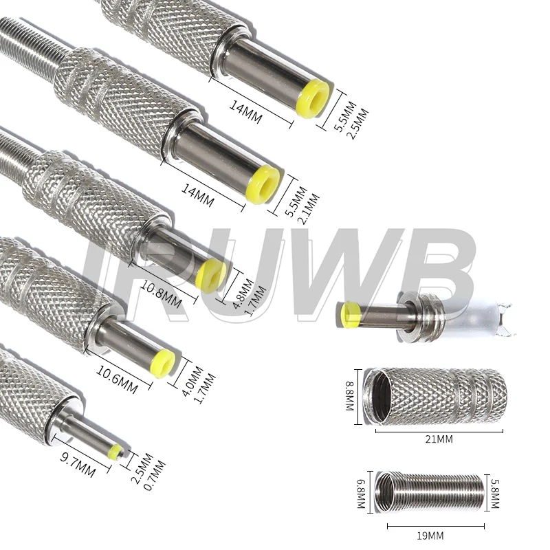 5PCS 5.5X2.5MM 5.5X2.1mm 4.8X1.7mm DC Power Jack Male Plug Metal Connector Adapter With Yellow Head 4.0*1.7mm 2.5*0.7mm