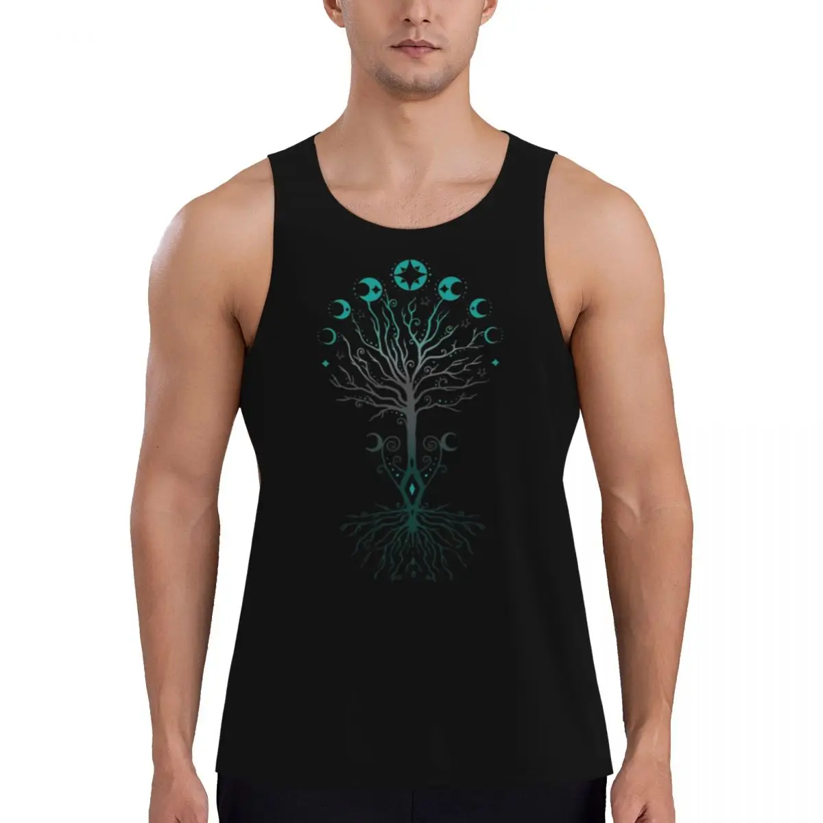 Summer Tank Top Mens Gym Fitness Training Clothing Quick Dry Yggdrasil_Moon_Phases Fashion Basketball Vest