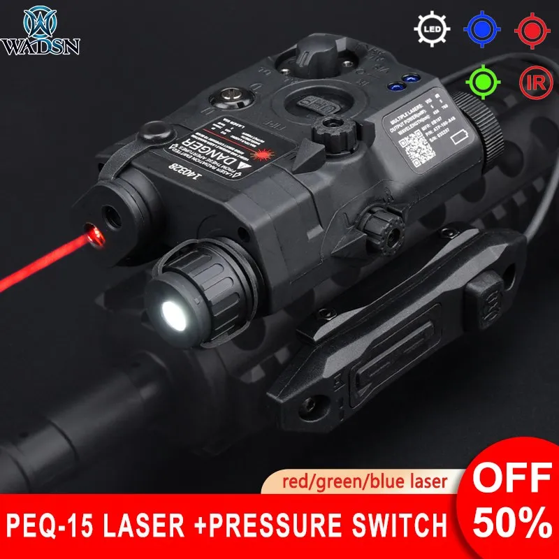 WADSN PEQ IR Illuminator PEQ15 Airsoft Tactical Green Blue Red Dot Laser Dual Function Remote Pressure Switch Mount Weapon Sight