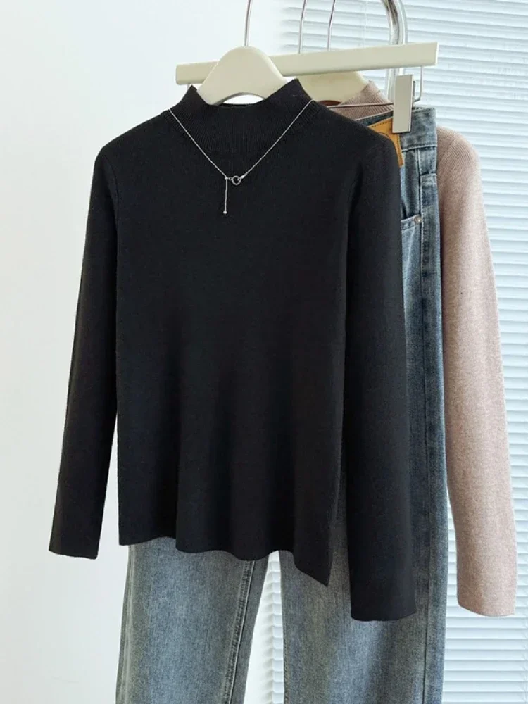 zjaiss 2026 Autumn Winter Turtleneck Women Pullover Wool Knit Base Sweater Solid Color Slim Versatile Long‑Sleeve Jumper