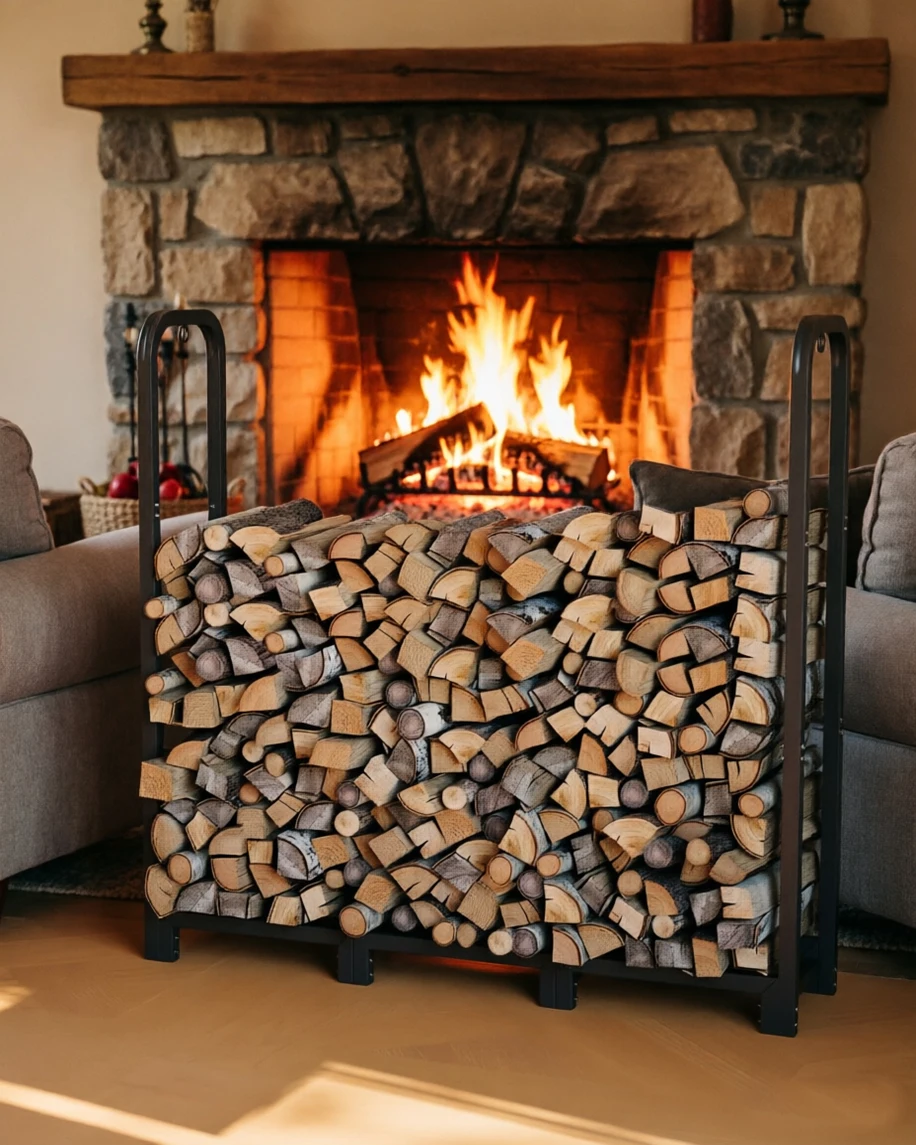 

Firewood Rack for Indoor Outdoor,Adjustable Steel Log Storage Holder & Wood Pile Organizer,Metal Lumber Stacker for Fireplace