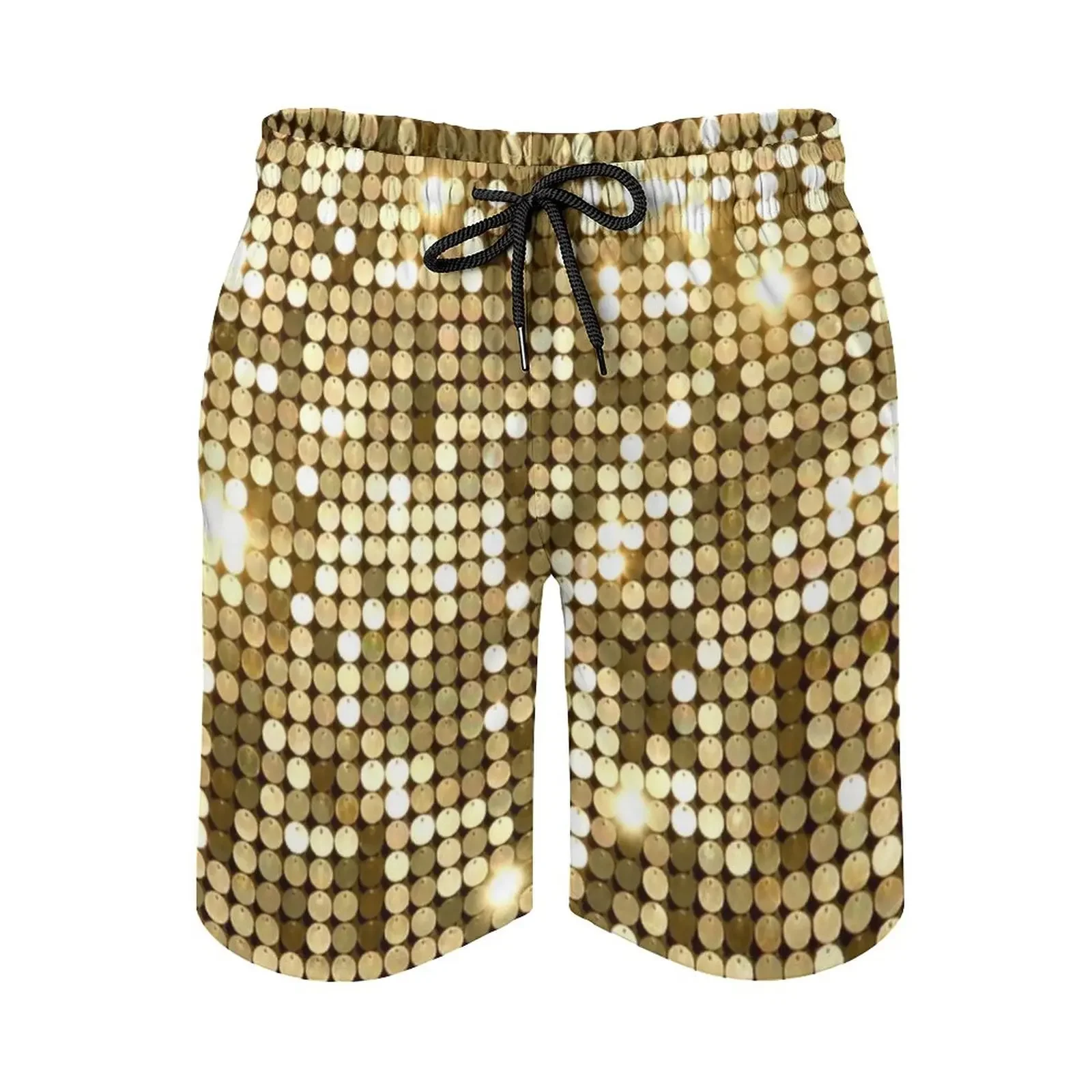 Golden Metallic Print Board Shorts Dot Print Glitter Sparkles Funny Beach Short Pants Men's Custom Large Size Swimming Trunks