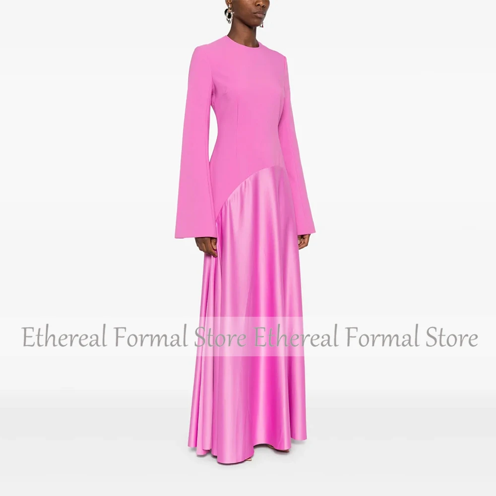O Neck Evening Gown For Wedding A Line Formal Party Dress Long Sleeves Saudi Dress Floor Length Prom Dress