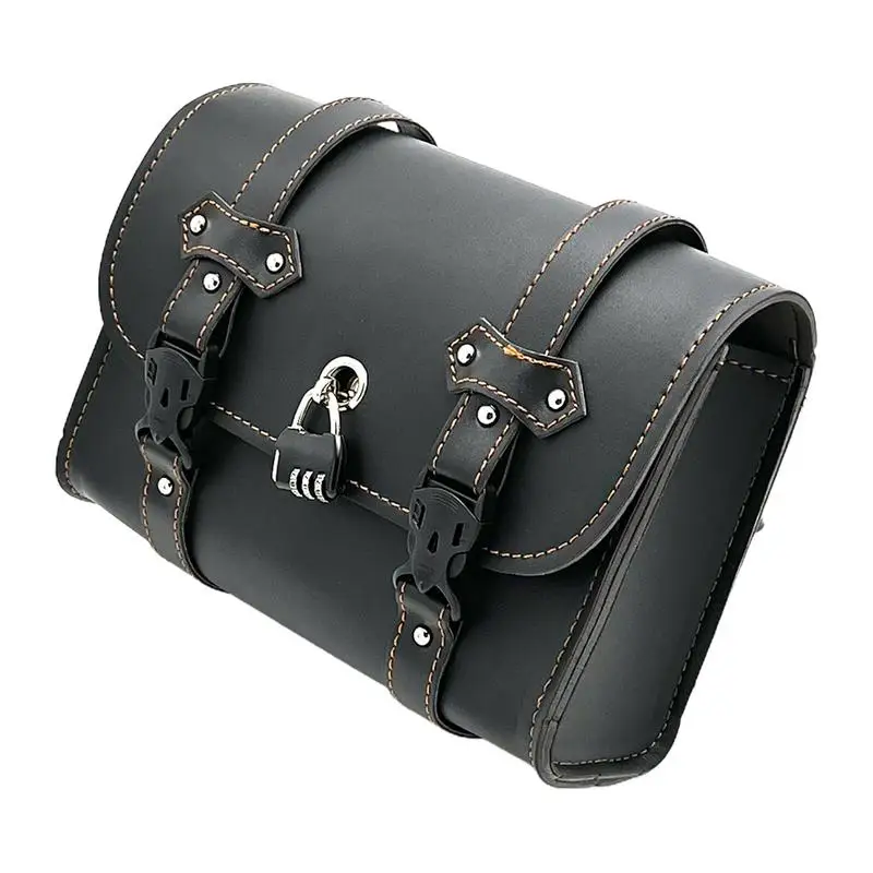 

Handlebar Bag Motorcycle Retro Motorbike Pouch PU Leather Water-resistant Motorcycle Fork Bag With 2 Straps Barrel Bag For Bike