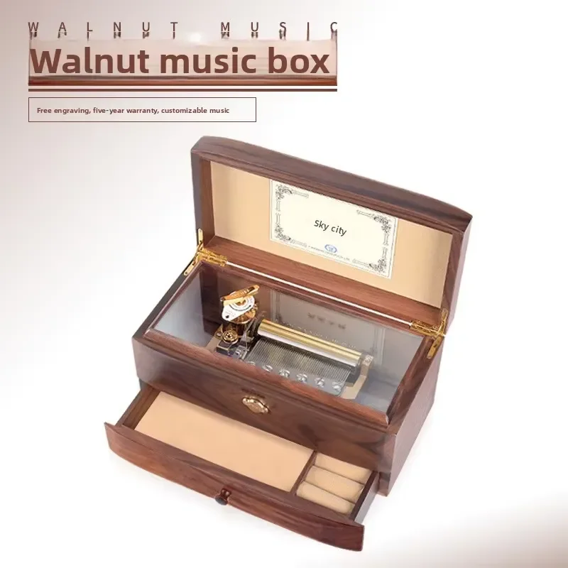 Nordic Style Engraved Walnut Music Box 30 50 78 Notes Creative Design Mechanical Melody Box Unique Birthday Gift for Boys