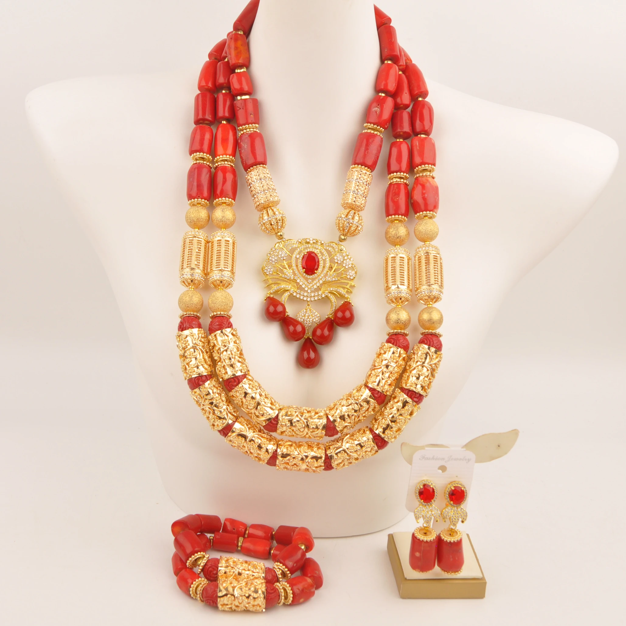 

African Necklace Collection Nigeria fashion wedding jewelry natural Red coral