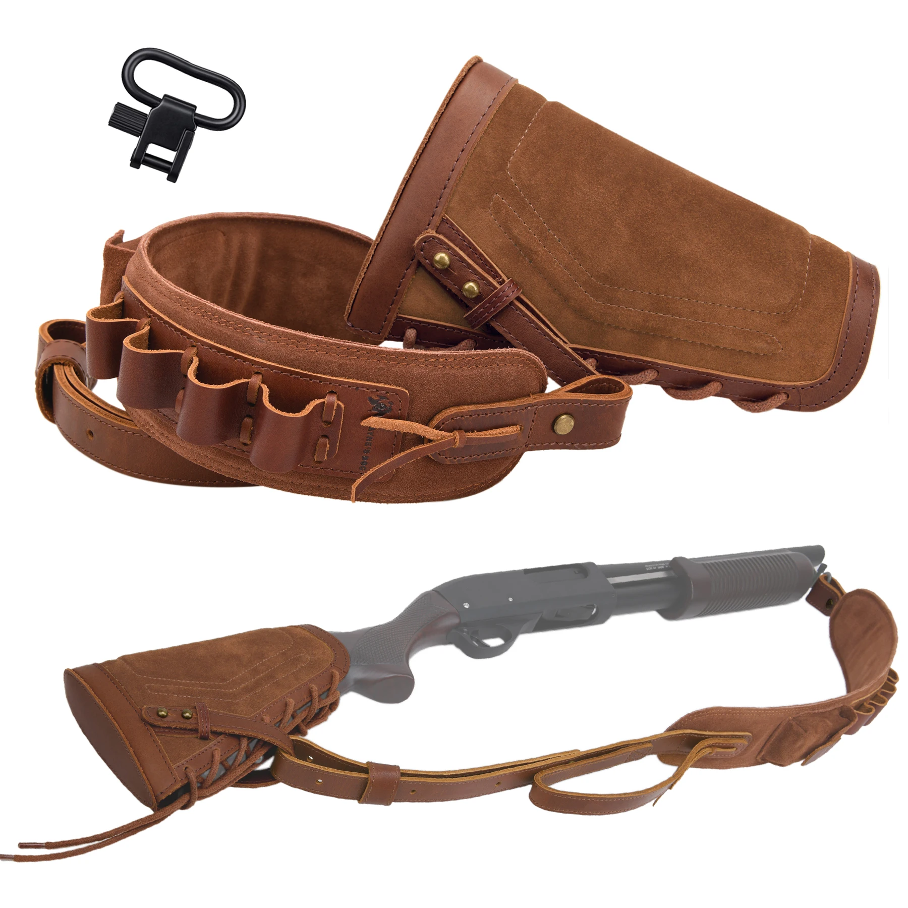 WAYNE'S DOG 1 Combo Hunting Leather No Drill Shotgun Sling with Shotgun Buttstock for 12GA 16GA 20GA Right and Left Handed