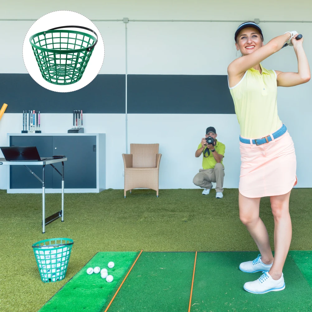

Golf Ball Basket Lightweight Plastic Storage Bucket Stackable Handle for Driving Range Fitness Training Supplies Green Organizer