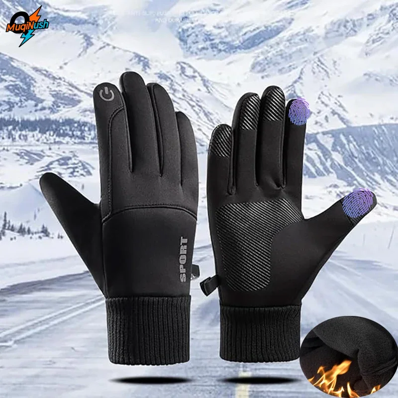 

MuqiNush 1 pair Warm Cycling Gloves Waterproof Strap Screen Touch Function Winter Outdoor Equipment Sports Camping Hiking Skiing