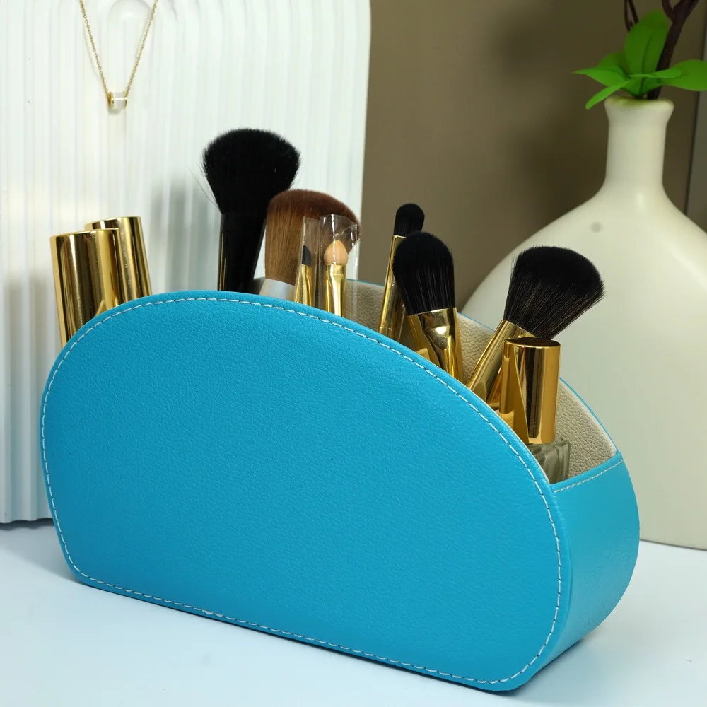 Pu Leather Organizer Remote Control Phone and Tv Holder Desk Storage Box Cosmetics Brush