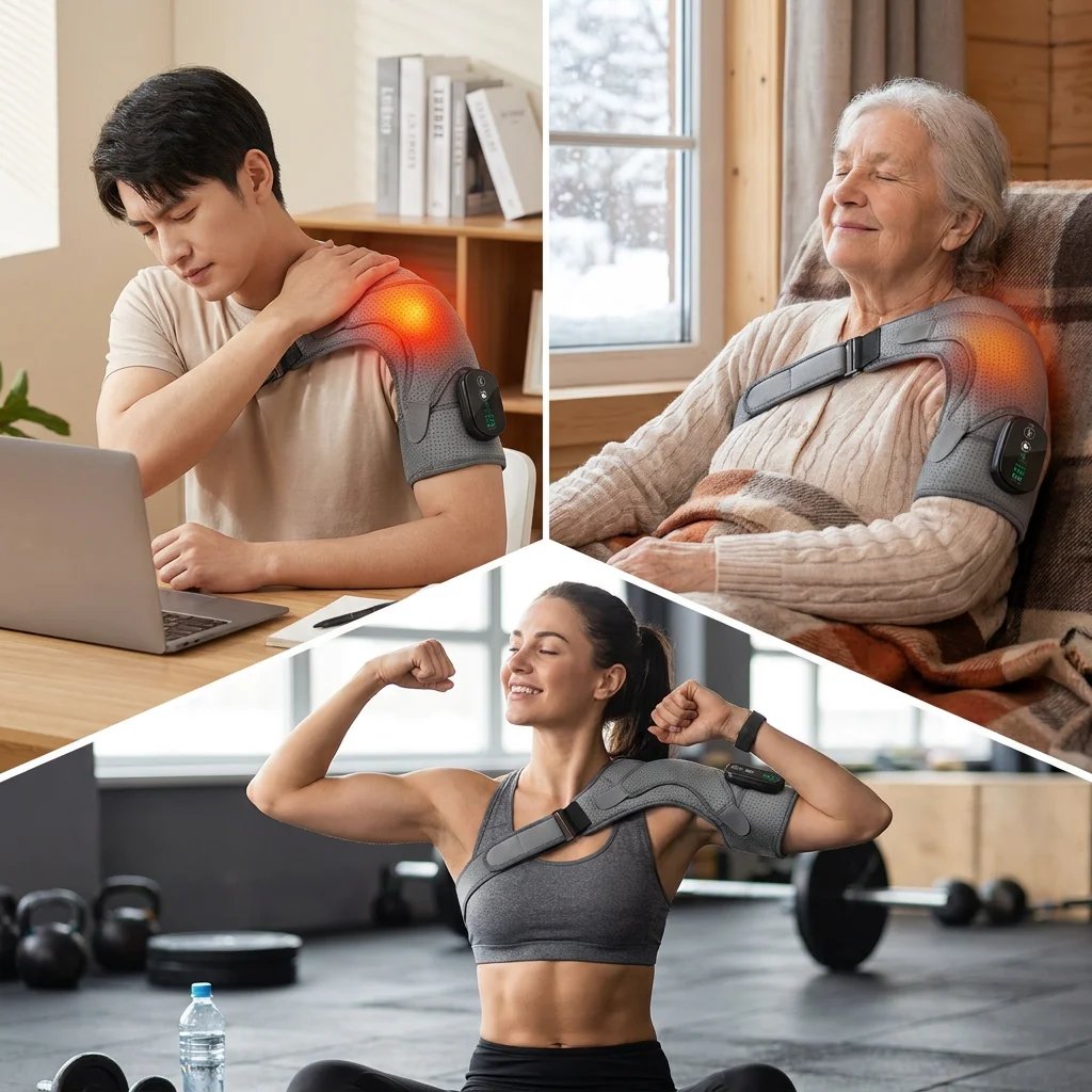 Heated Shoulder Massager Wrap Electric Vibration Massage Support Strap Smart LED Display Cordless Heating Pad Muscle Relaxation