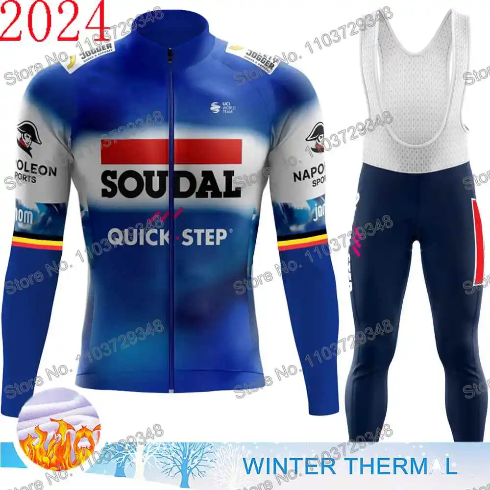 Soudal Quick Step 2024 Cycling Clothing Winter Cycling Jersey Men's Set Autumn Road Bike Shirt Suit MTB Bicycle Thermal Jacket