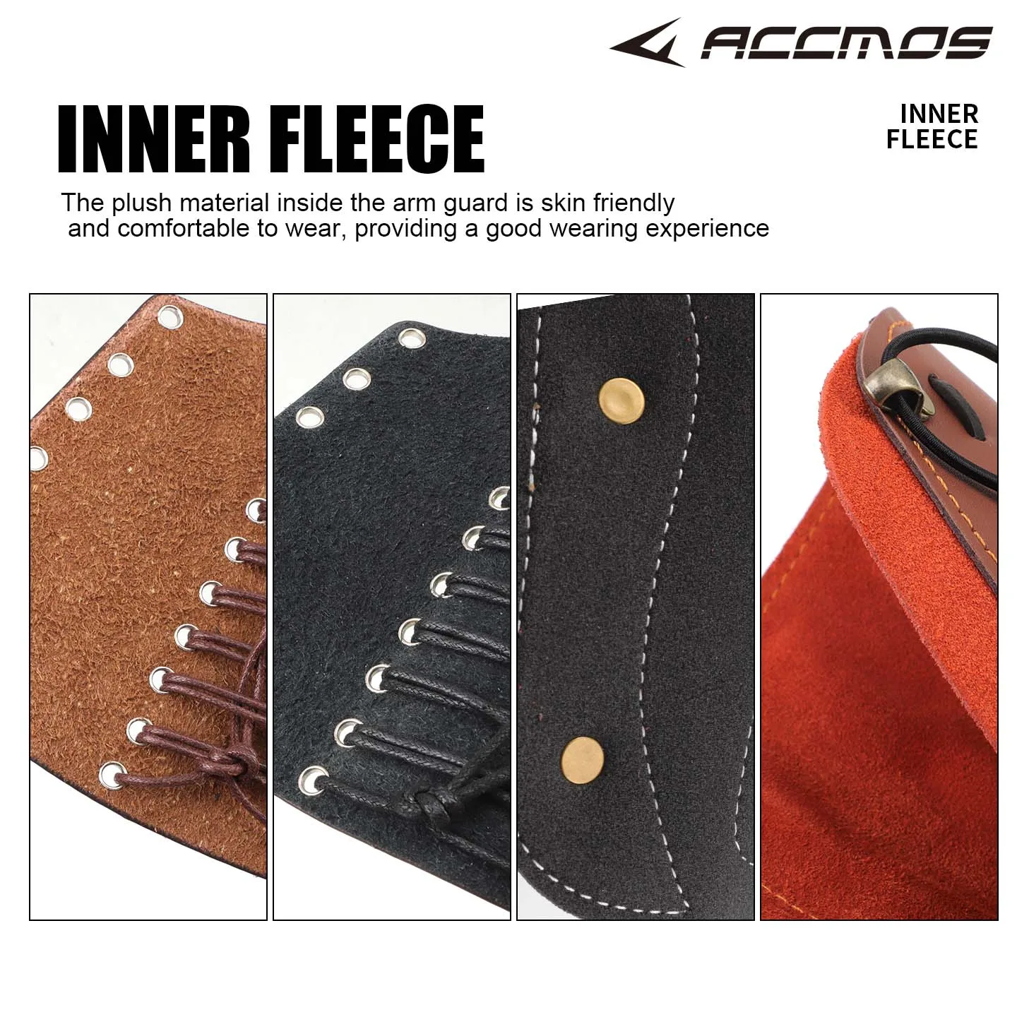 ACCMOS Leder-Armschutz für Bogenschießen, Fleece-Gefüttert, Verstellbarer Schnür-Armschutz für Traditionelle Recurve-Bögen – Detail 1