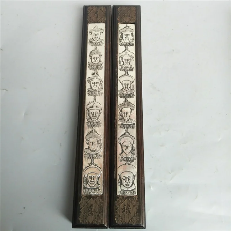 Miscellaneous Crafts Solid Wood Inlaid with White Copper Ruler Press Ruler Twelve Emperors Study Ruler Ornament