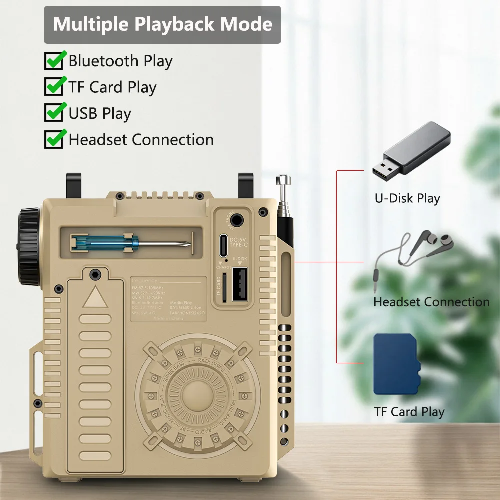 Multi-functional DSP Full-Band Radio FM/AM/SW Recargable Portable Radio Receiver with Bluetooth Speaker USB TF MP3 Music Player