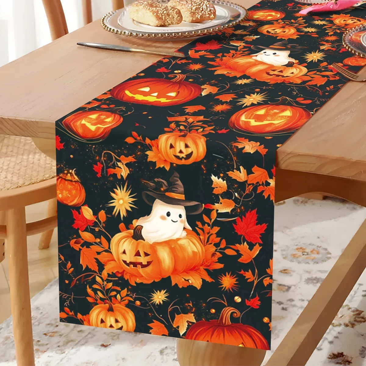 아이들을 위한 할로윈 유령 호박 테이블 러너, 할로윈 추수감사절 파티 선물 테이블 러너, 트릭 오어 트리트 파티 용품