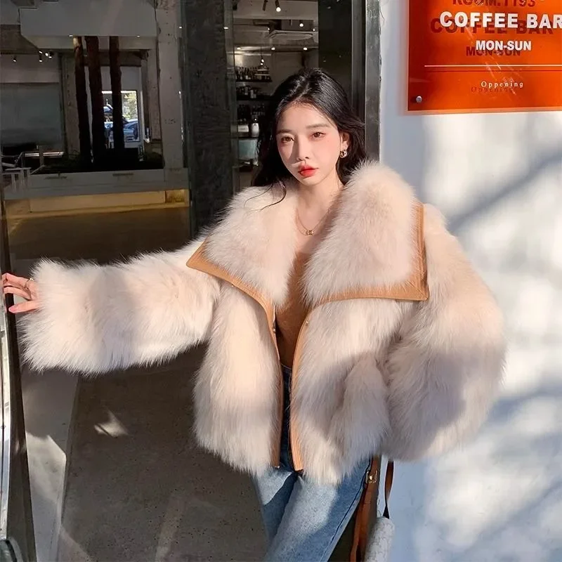 Large Lapel Faux Fox Fur Coat Female 2024 Wintertime New Style All in One Skin Juvenility Furry Fur Coat Women Faux Fur Coat