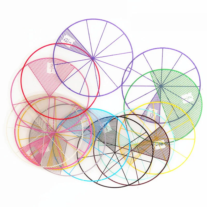 12pcs Math Fractions Círculos Toy Plástico numeradas Frações Círculos Matemática Chips Número Matemática Diâmetro 8cm