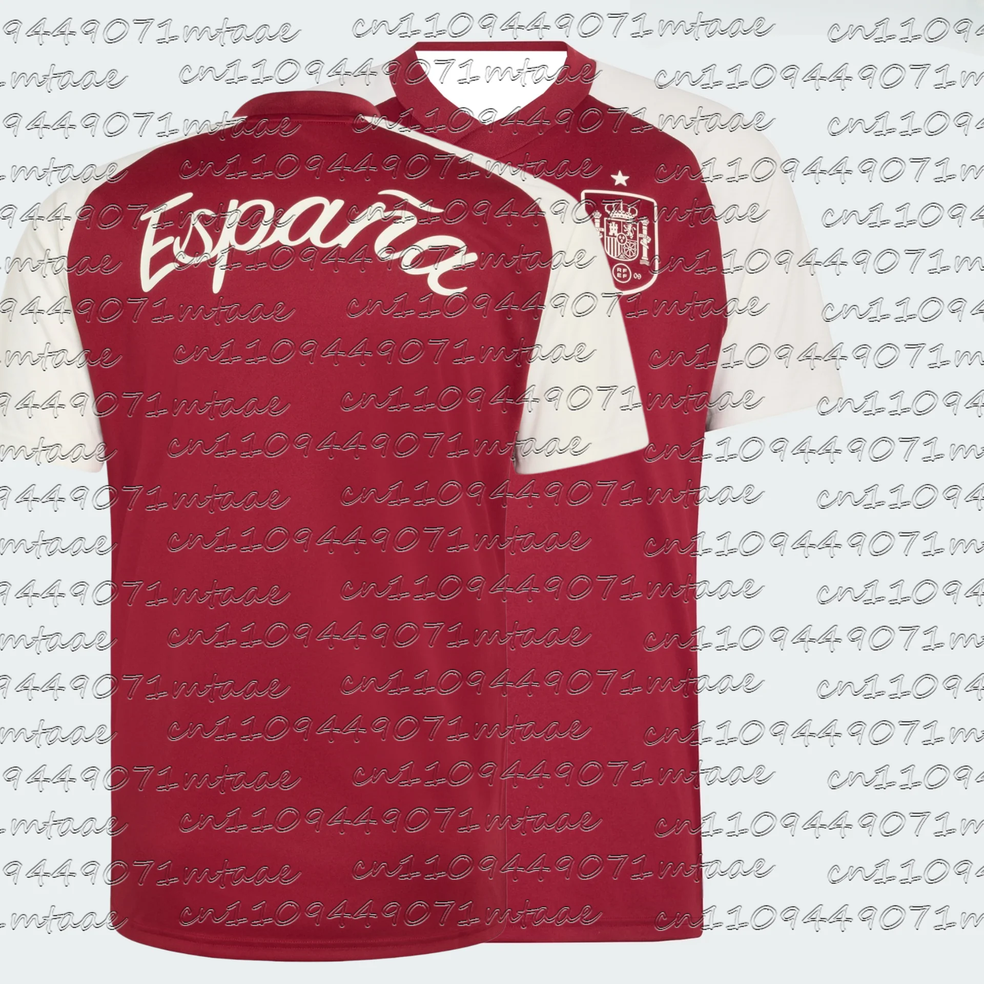 Camiseta de Fútbol de España para Hombre, Roja y Blanca, con Mangas Raglán, Escudo de la RFEF, Tipo Script, para el Día del Partido y Uso Diario