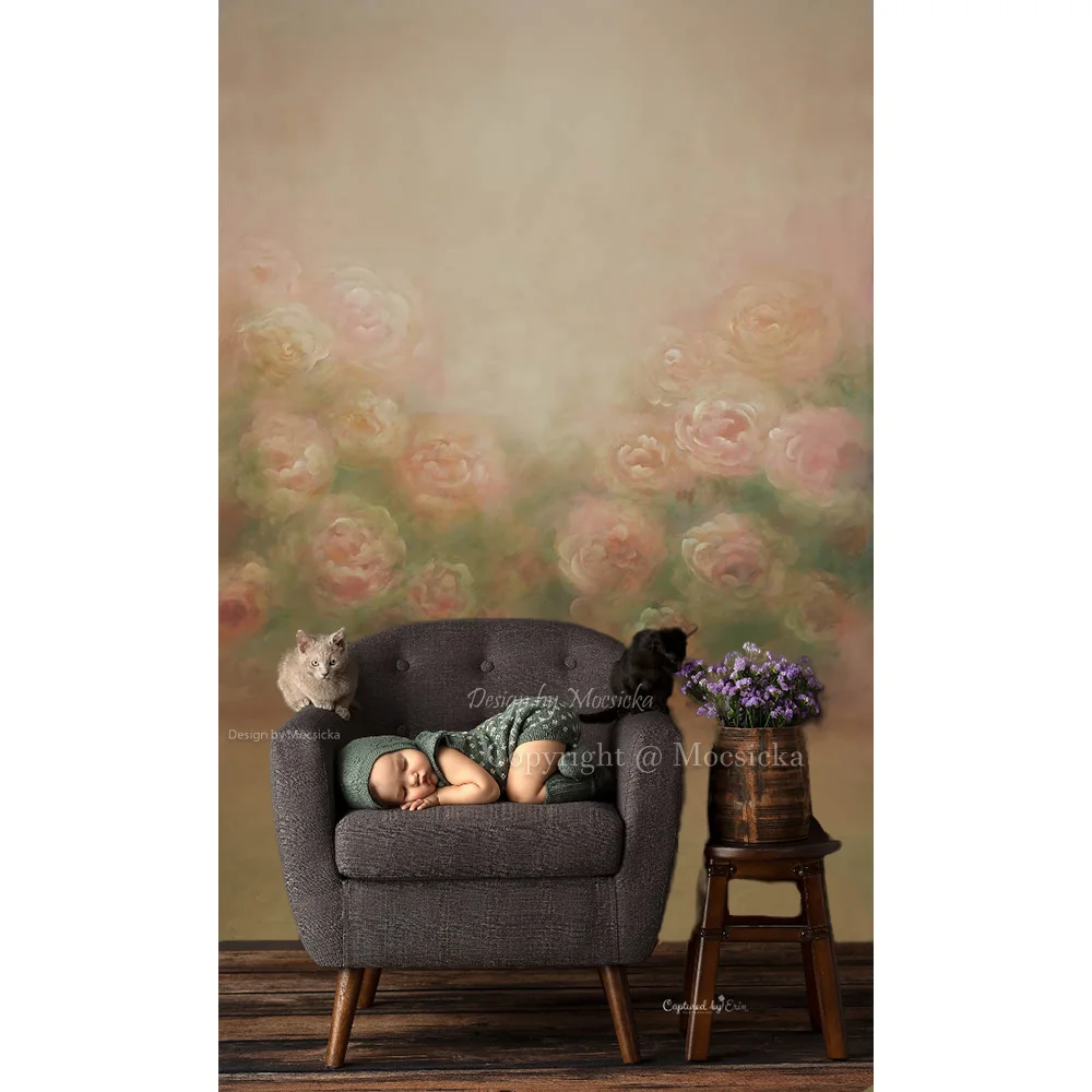 Retro Abstract Brown Photography Background for Maternity Women Pink Floral Decor Baby Show Backdrop Girl Birthday Studio Props