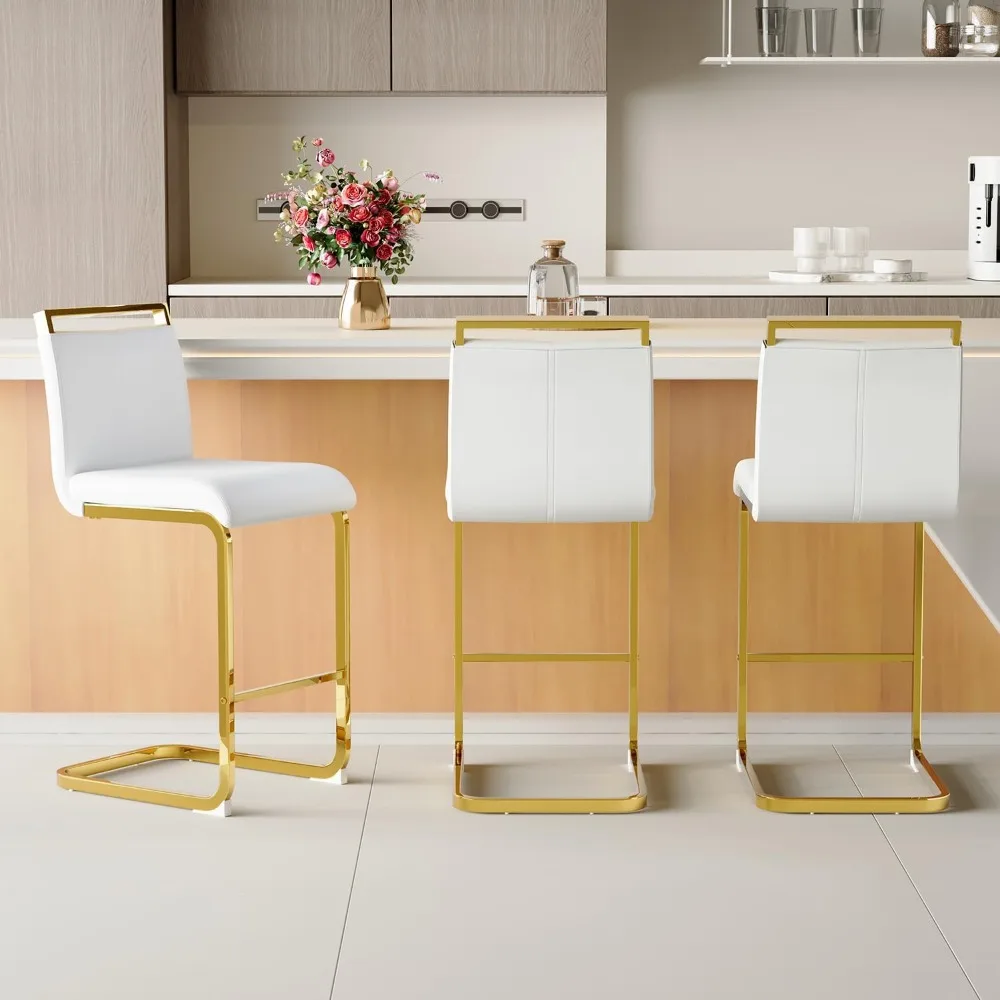 

Counter Height Bar Stools Set of 3 - Bar Stools for Kitchen Island,25'' Counter Stools with Leather Upholstered Seat