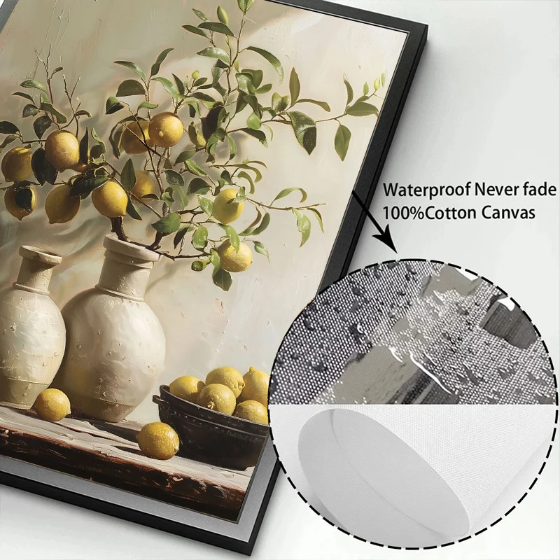 Vintage Still Life Poster Prints Lemon Olive Tree Plants in Vase Wall Art Canvas Painting Botanical Antique Home Room Decor