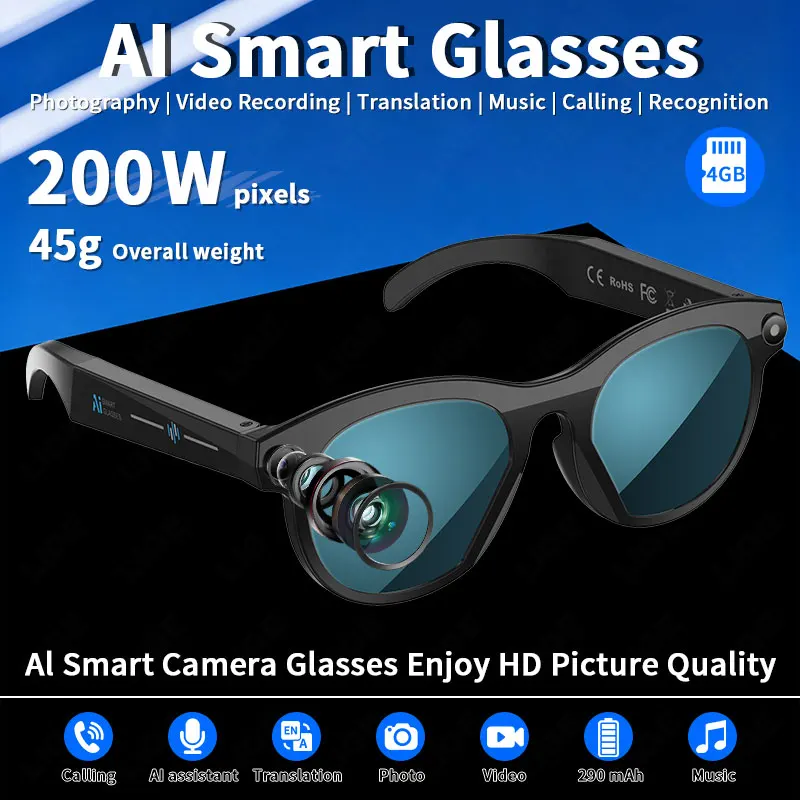 

LIGE 2MP Camera Video Recording 2025 New Languages Translation AI Smart Glasses Sunglasses Bluetooth Call Music Play Men Women