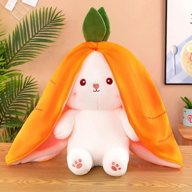 25CM Cute Transform Strawberry Rabbit Doll Plush Toy Carrot Rabbit Small Fruit Doll Bunny Stuffed Animal Patung Dolls Toys Gifts