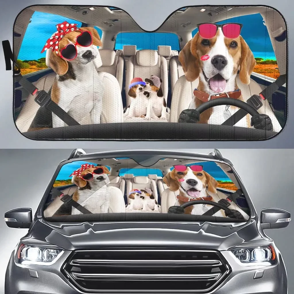 Funny Beagle Dog Driver Car Front Window Windshield Sun Shade,Pet Dog Truck Sunshade,Picnic Vacation Automotive Cover