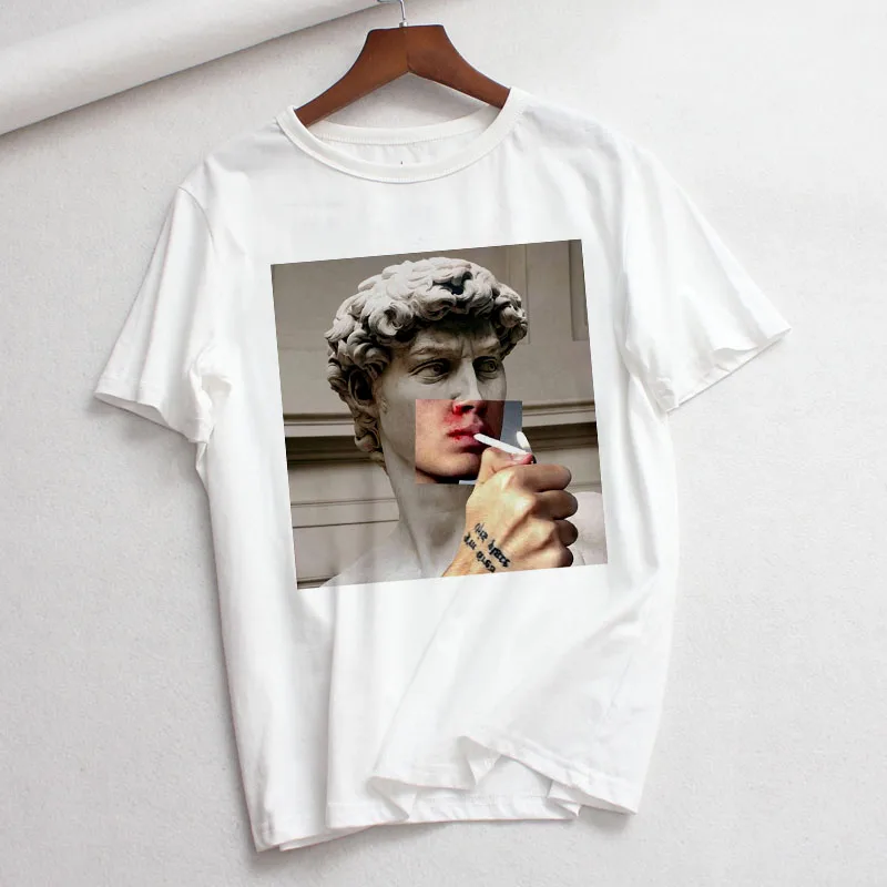 Women\'s Tshirt Harajuku New Summer Casual Short-sleeved Hipster T Shirt Funny David Michelangelo Smokes Printed Fashion Female