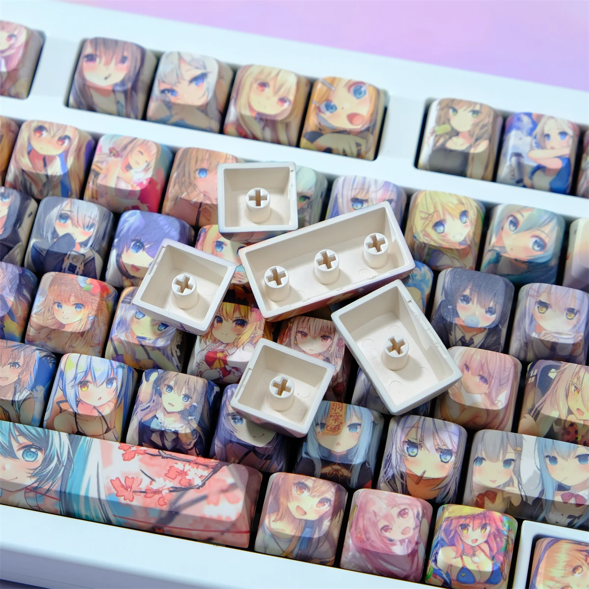 Teclas MOA de 126 teclas de colores Anime PBT sublimación de cinco lados teclas de perfil MOA para interruptores MX teclas de teclado mecánico