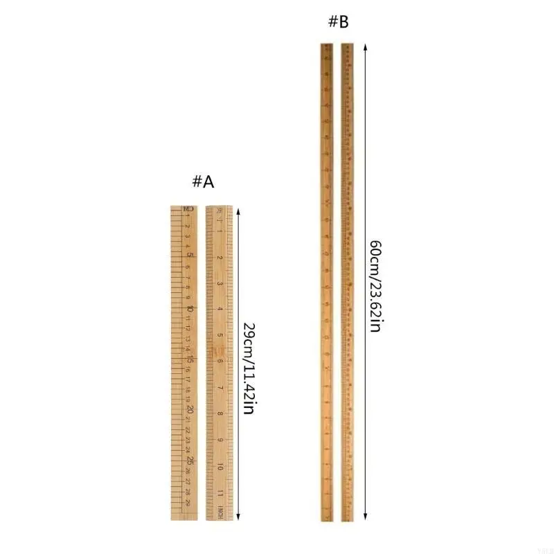 Y5LB Wooden Ruler 12Inch 24Inch Double-Sided Scale Rulers Measuring Ruler