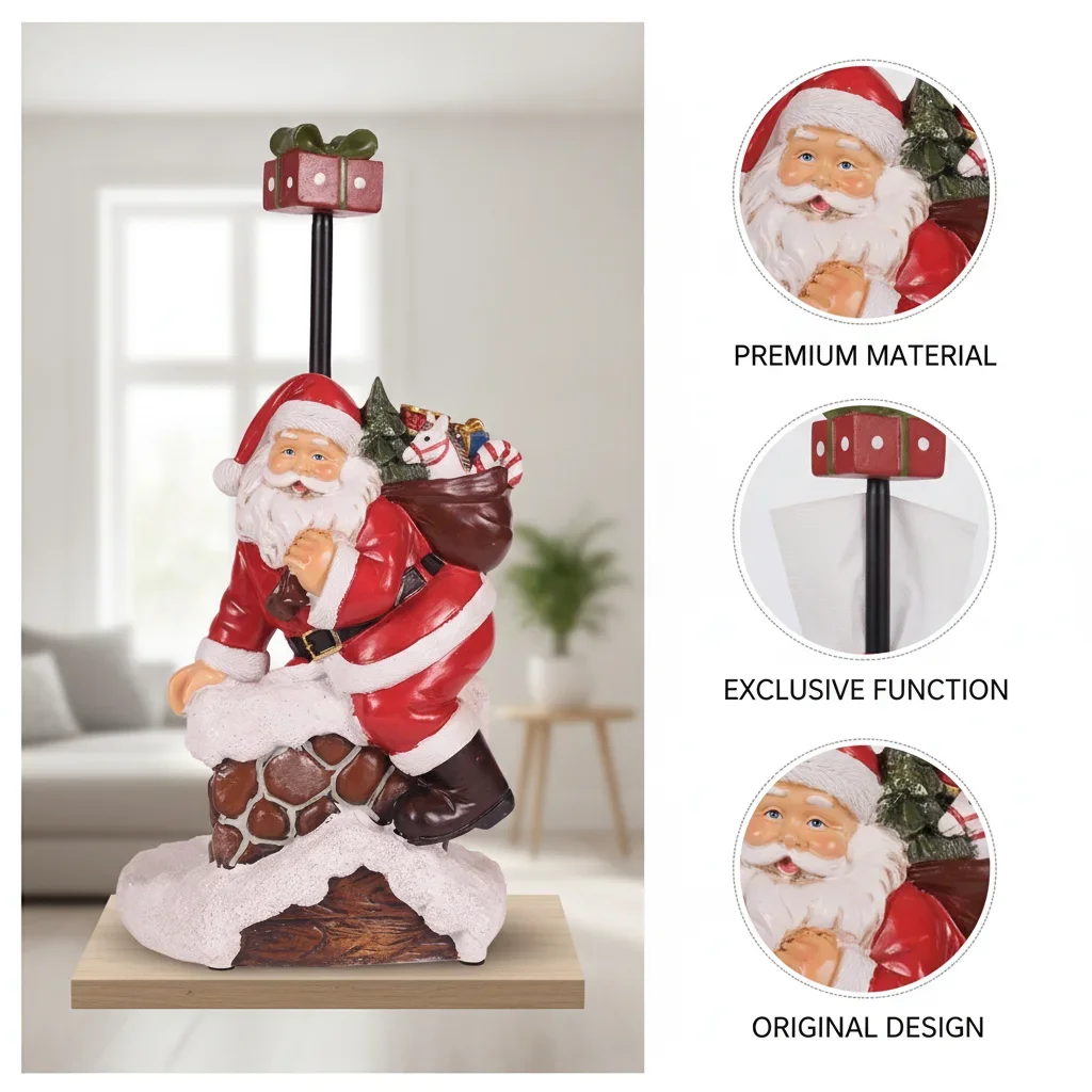 VILEAD Original Santa Claus Figurine Resin Decorative Tissue Box Cover Christmas Holiday Home Decoration Artistic Figurine
