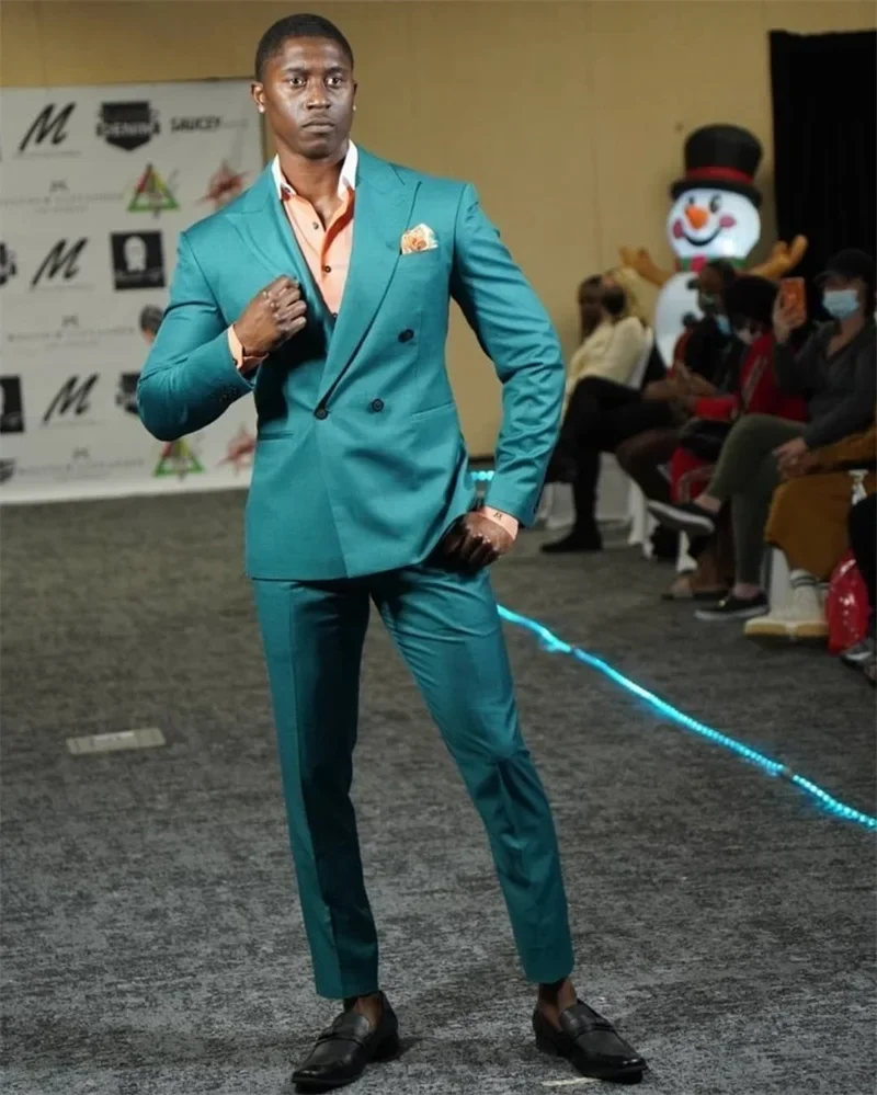2-piece 2024 New Fashion Tiffany Blue Men Pants Suits Set Classic Fit Groom Prom Party Blazer Wedding Custom Made ( Jacket+Pan